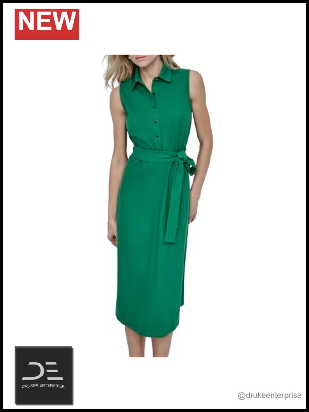 Sleeveless Collared Neck Belted Midi Dress